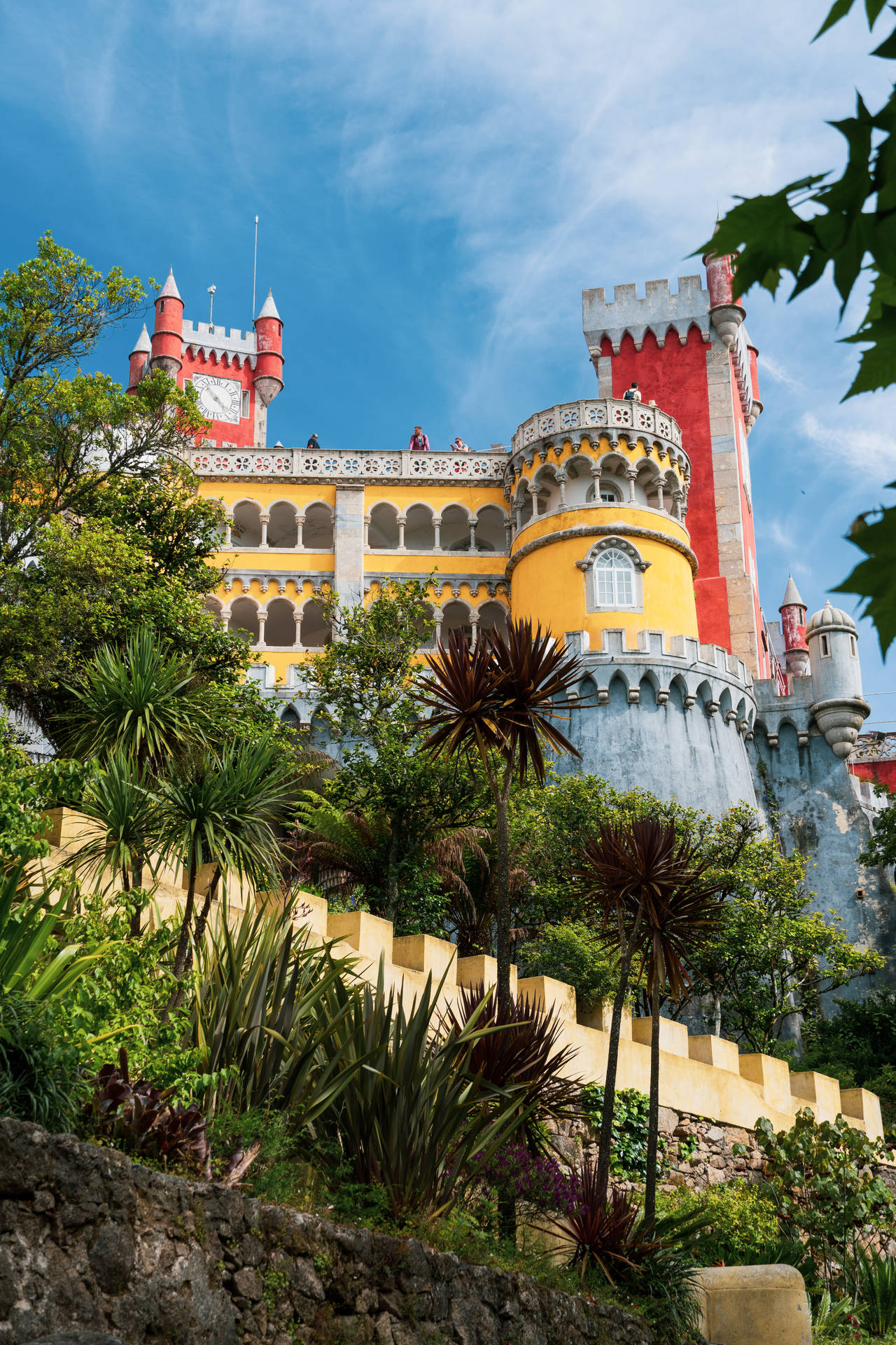 Smukke Pena Palace Sintra Portugal Vandfarve iPhone Wallpaper Wallpaper