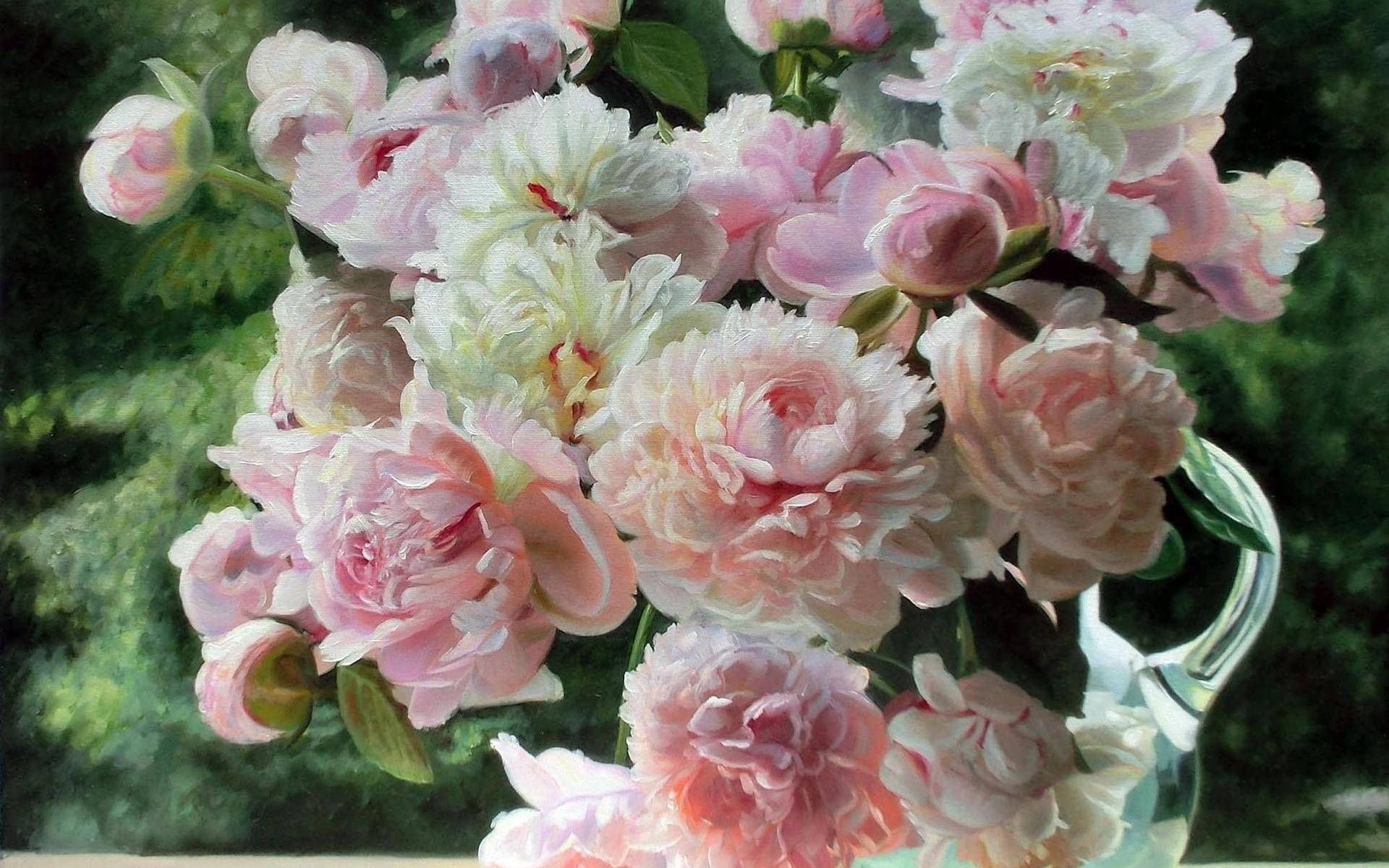 Smukke lyserøde Pioner Blomster Wallpaper