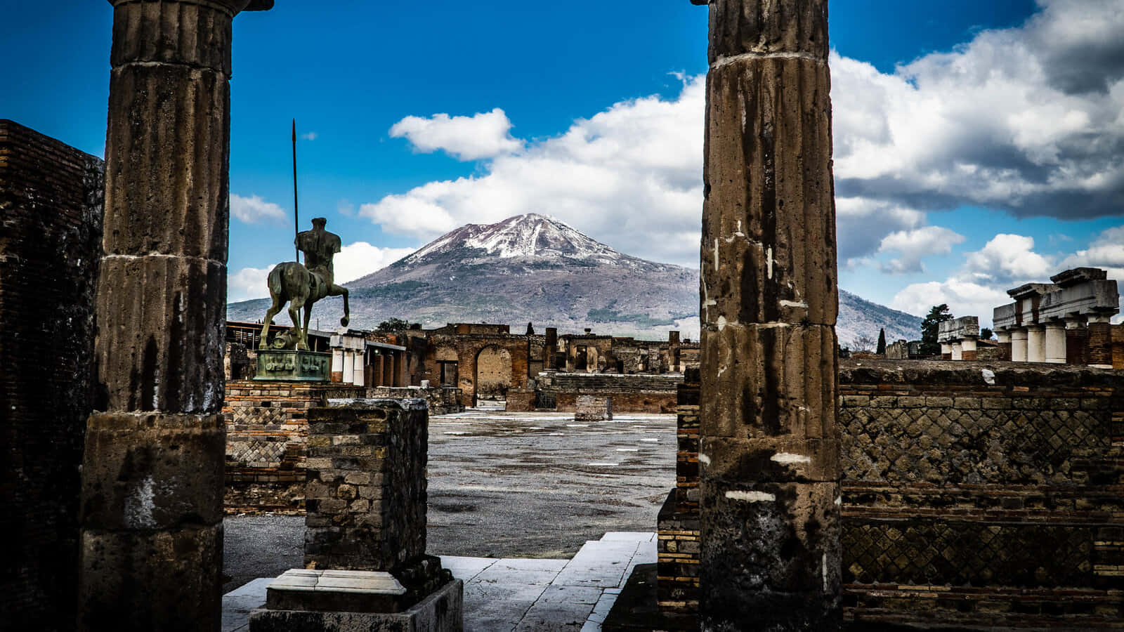 Beautiful Pompeii Ruins And Snowy Mount Vesuvius Wallpaper