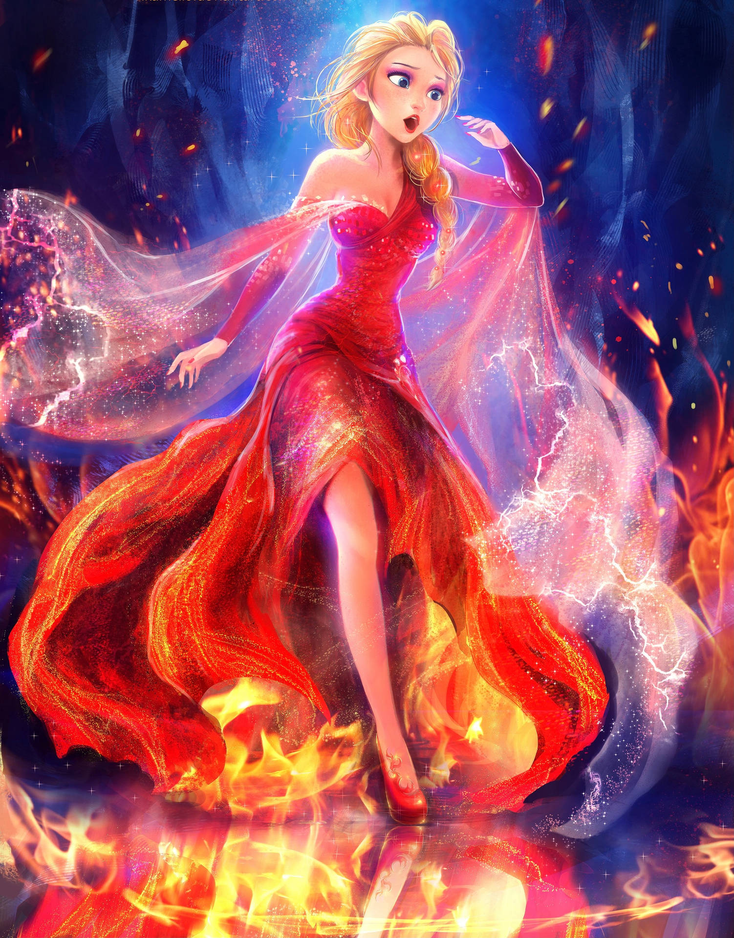 Beautiful Princess With Flaming Gown