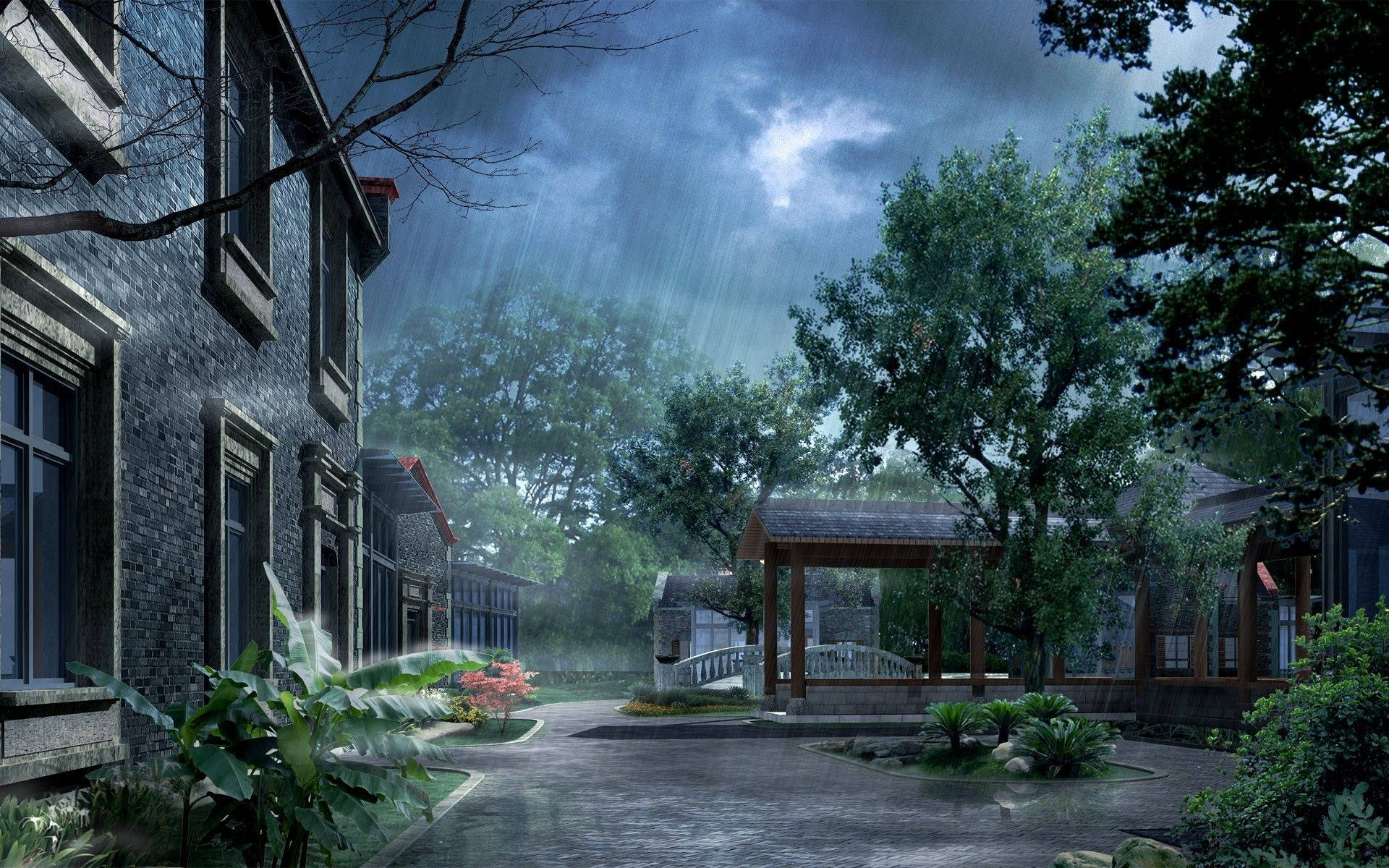 Beautiful Rain Outside The House Wallpaper