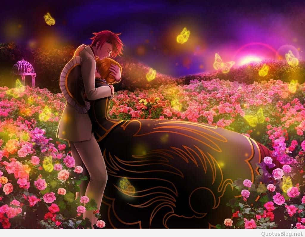 A Couple In A Field Of Flowers Wallpaper