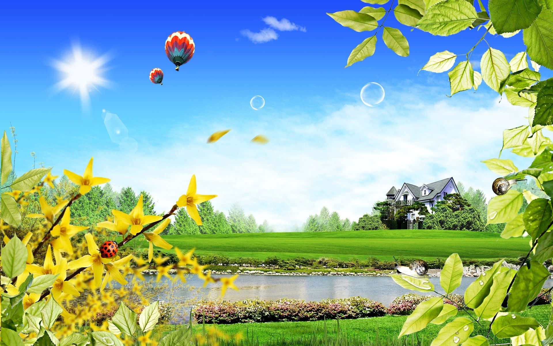 Wunderschönelandschaft Desktop Himmel Blauer Himmel Heißluftballons Wallpaper