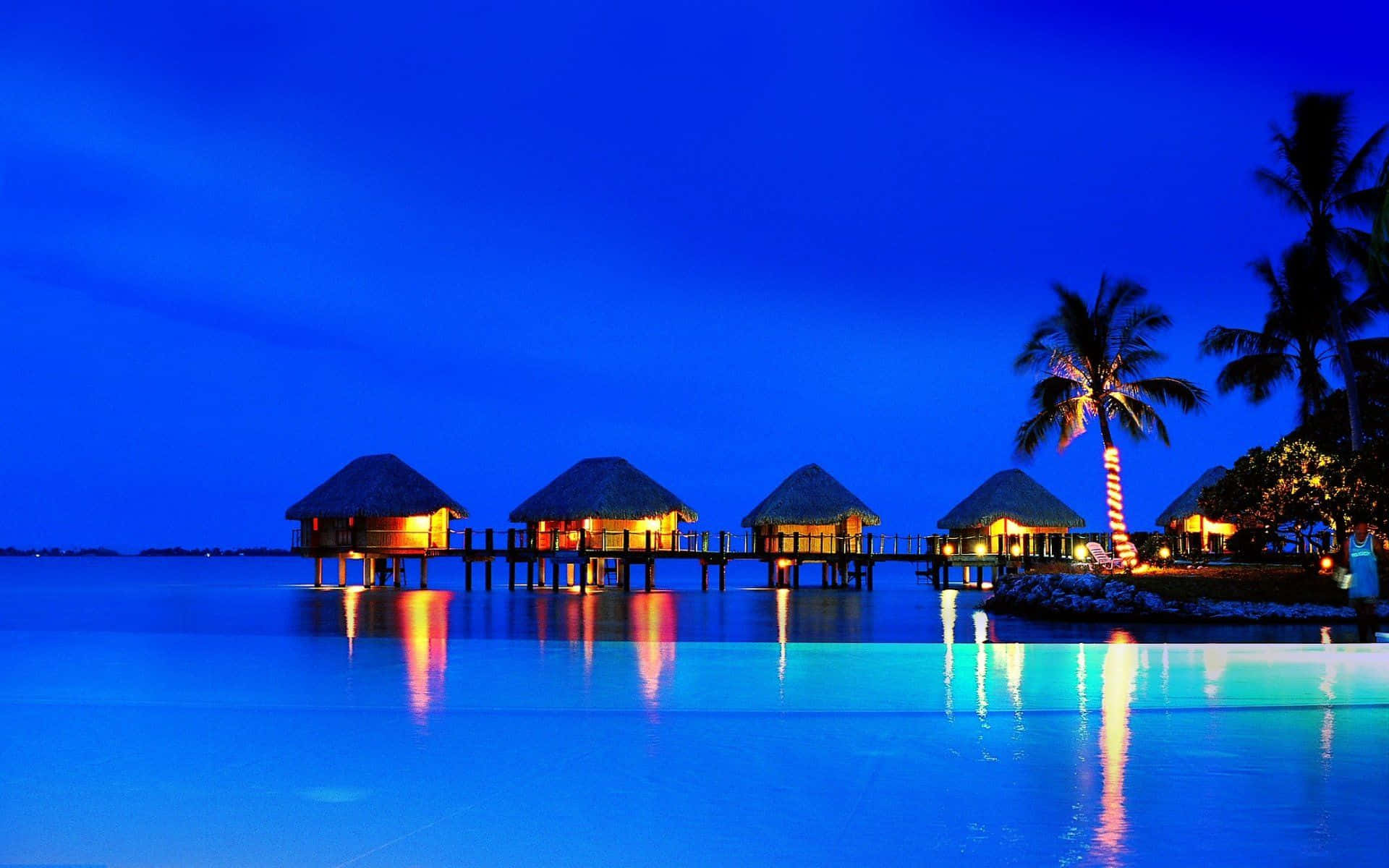 Bellissimomare Al Resort Bora Bora Di Notte Sfondo