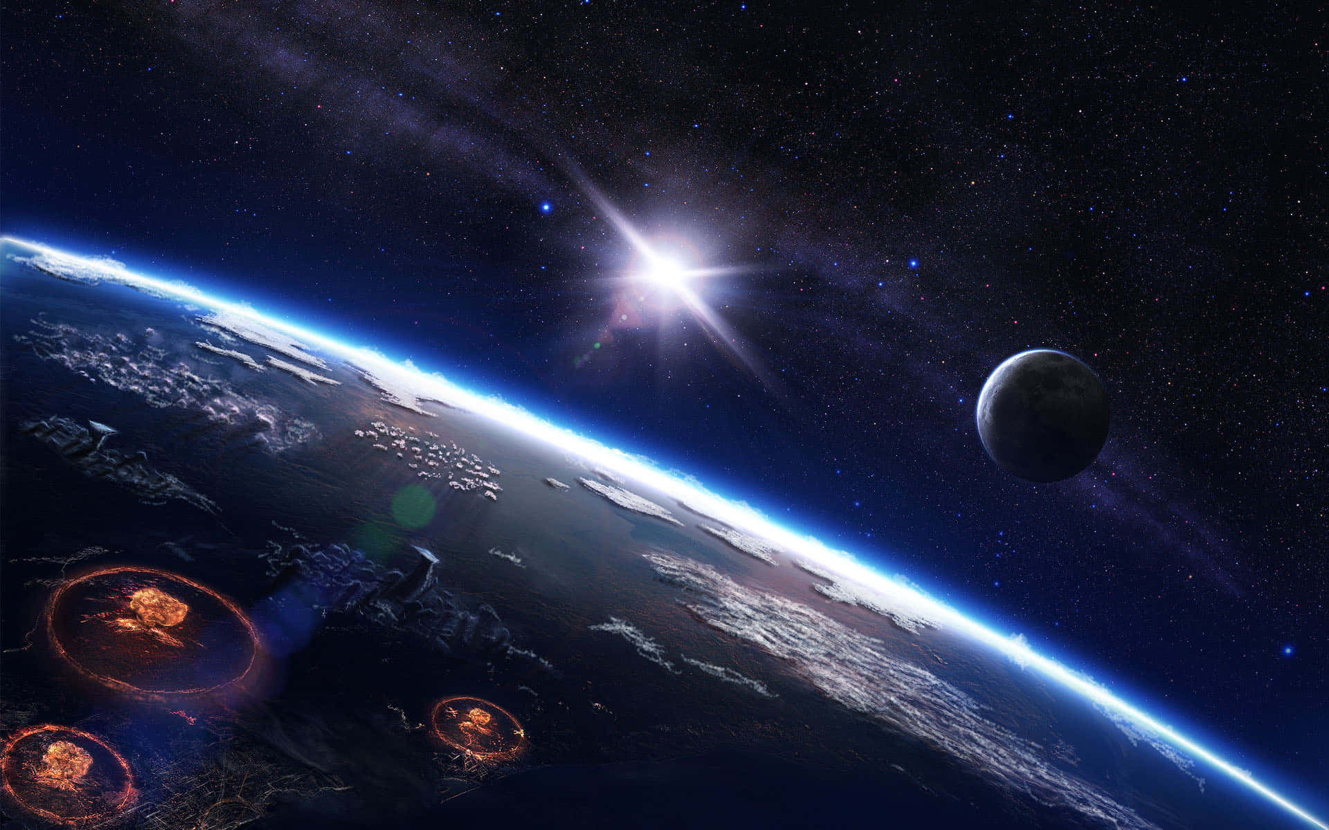 Unaescena Espacial Con Un Planeta Y Estrellas Fondo de pantalla