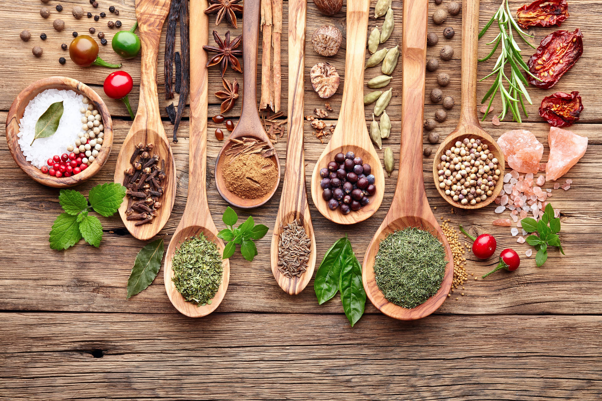 Beautiful Spice And Herbs Flat Lay Wallpaper