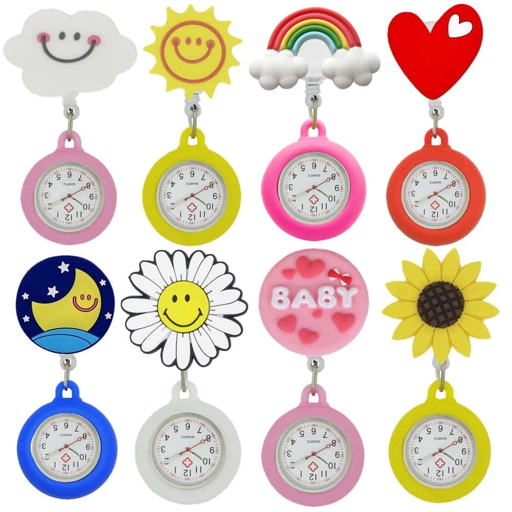 A Group Of Different Colored Nurse's Watch Charms