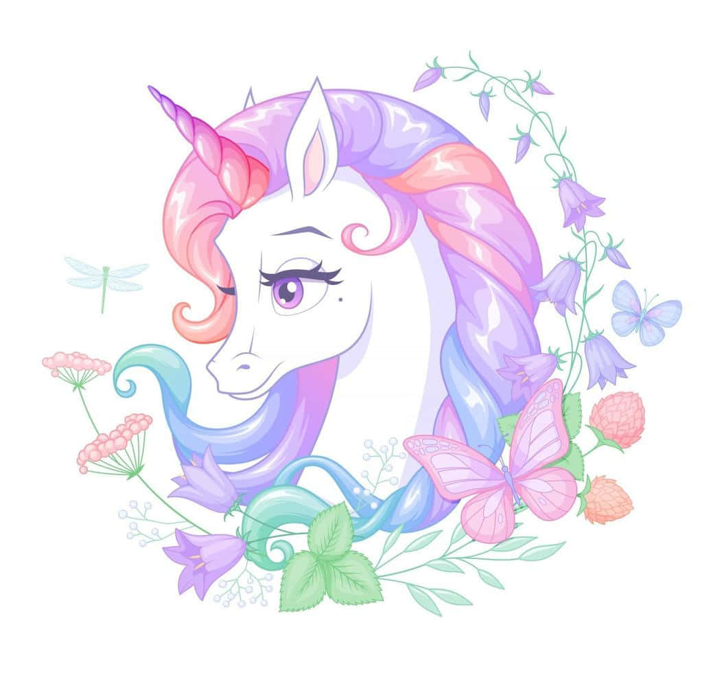 Beautiful Unicorn Pretty Hair Flowers And Butterflies Picture