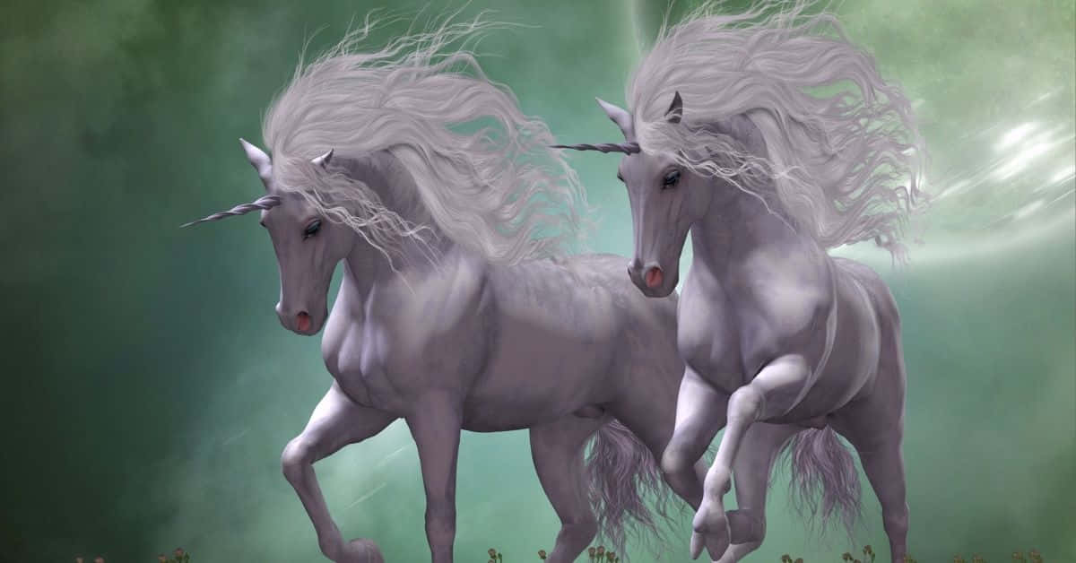Beautiful Unicorn Running Green Background Picture