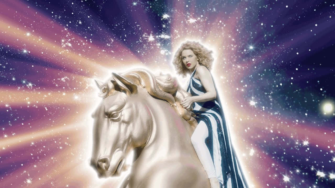 Immaginedi Una Bellissima Donna Unicorno Che Cavalca Un Cavallo Dorato.