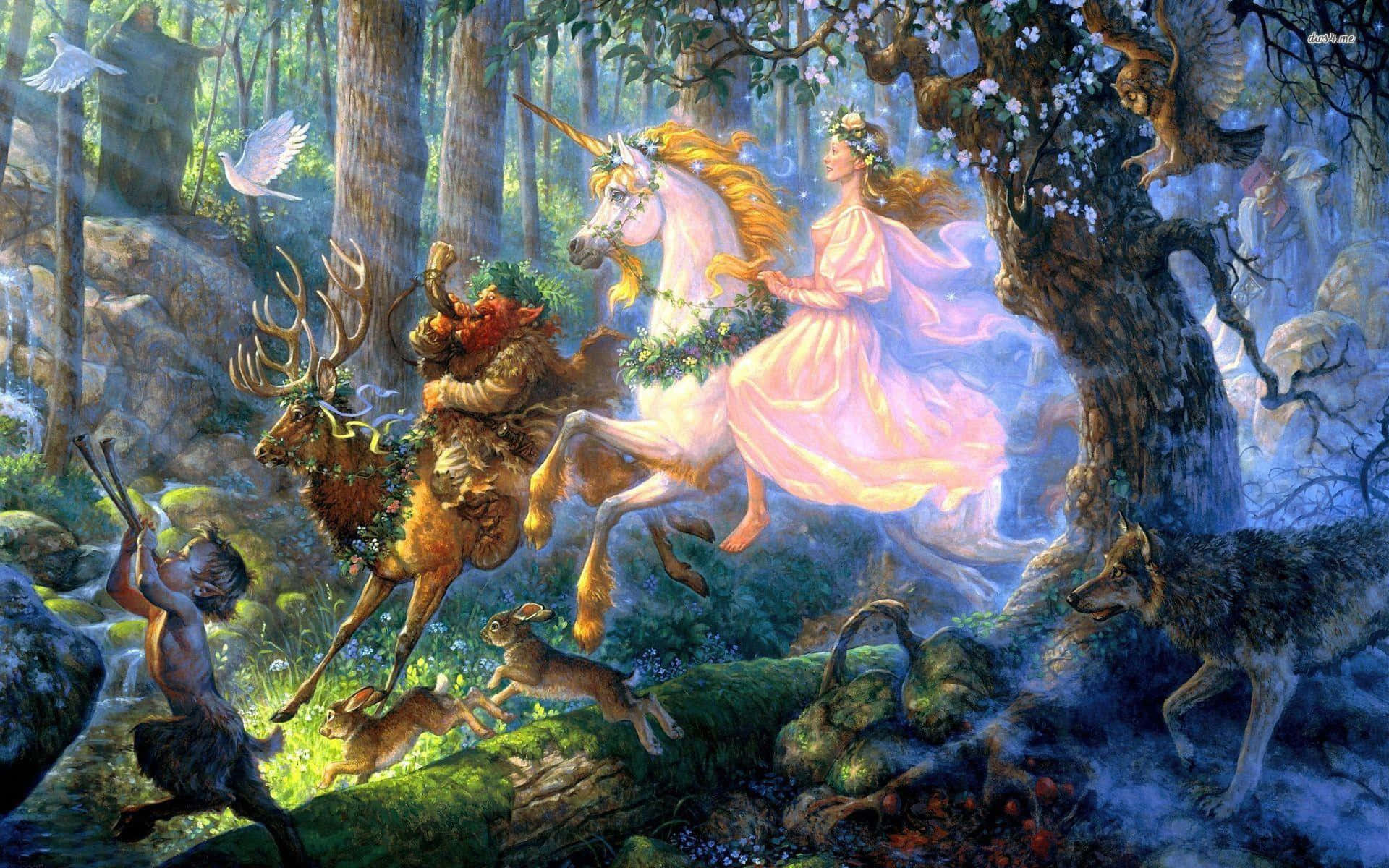 Bellissimaimmagine Del Regno Della Foresta Della Principessa Dei Unicorni