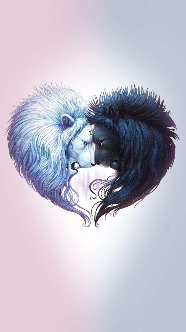 Two Lions In A Heart Shape Wallpaper