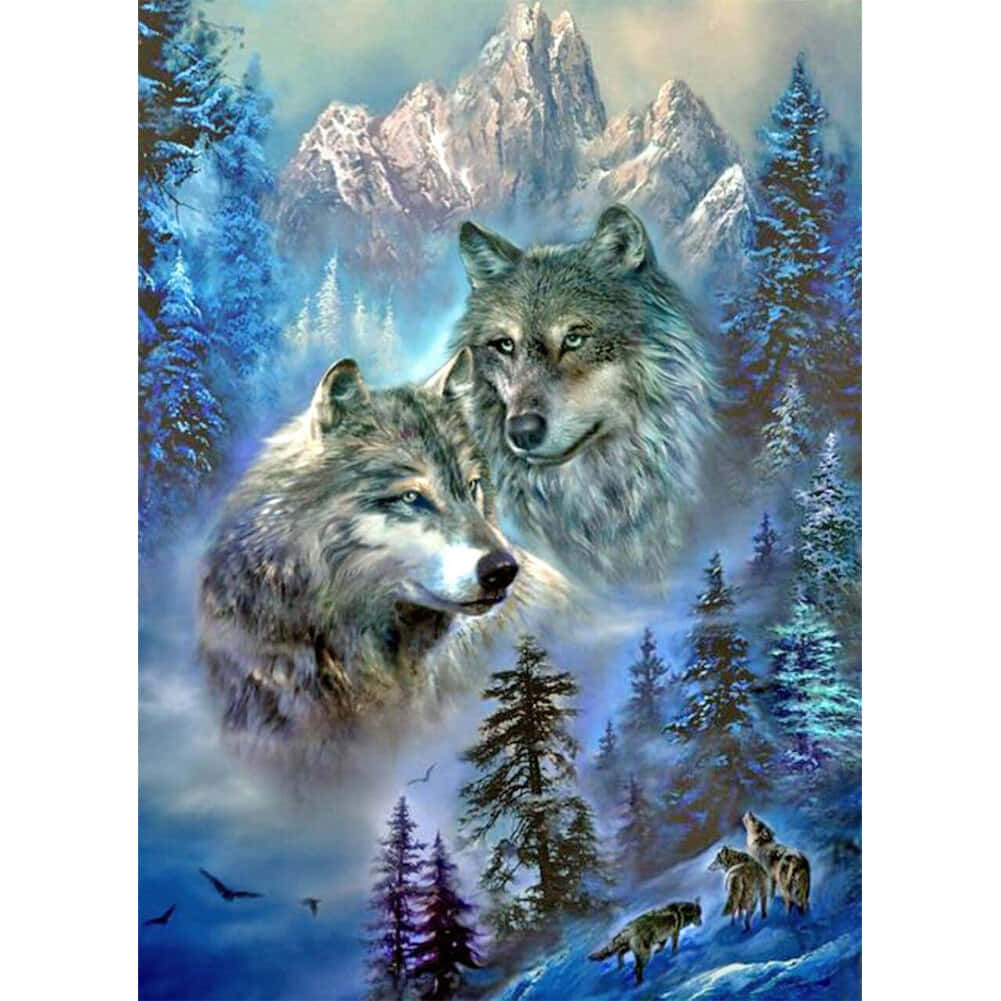 Einwunderschöner Wolf, Umgeben Von Einem Wald.