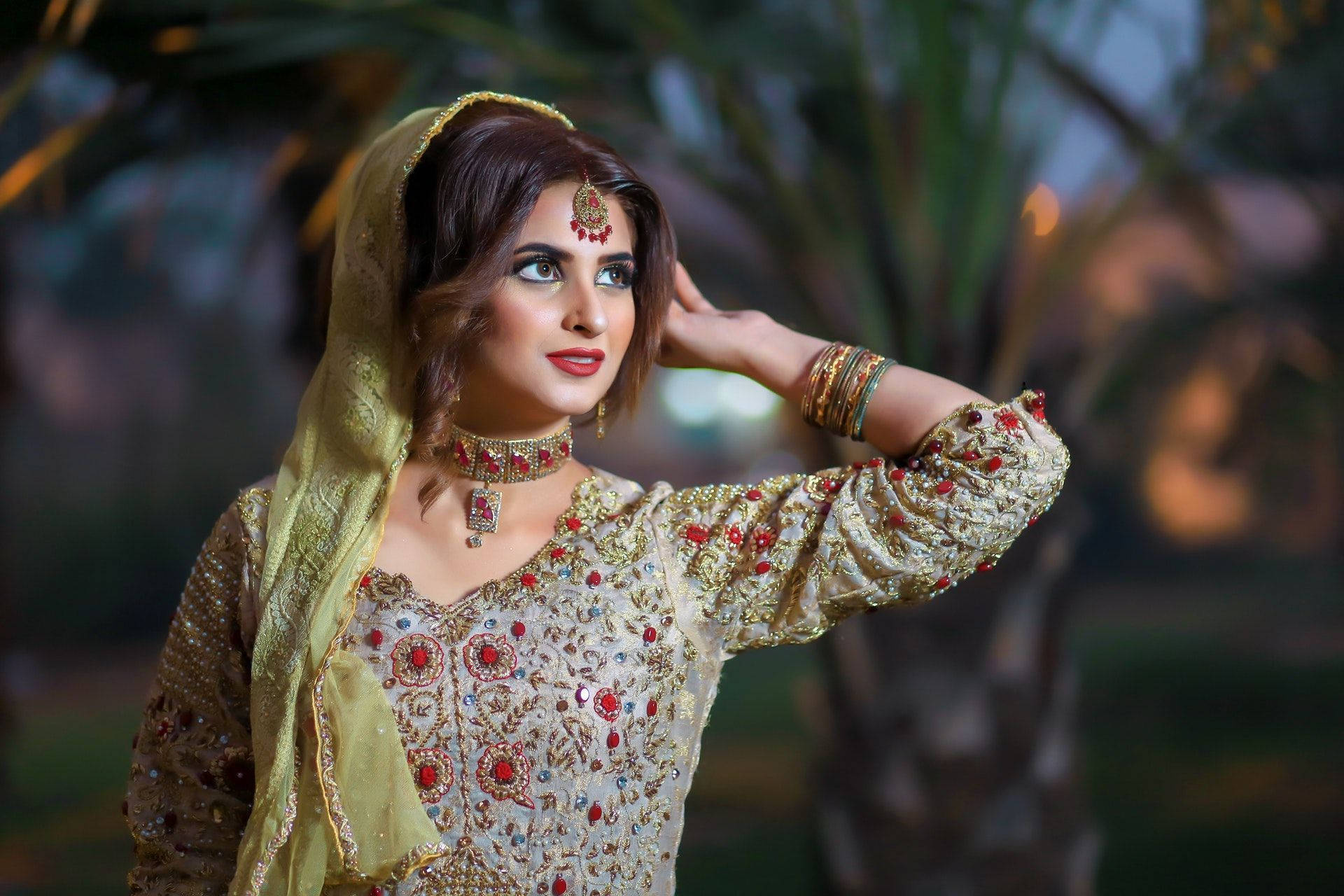 Beautiful Woman In A Sari Background