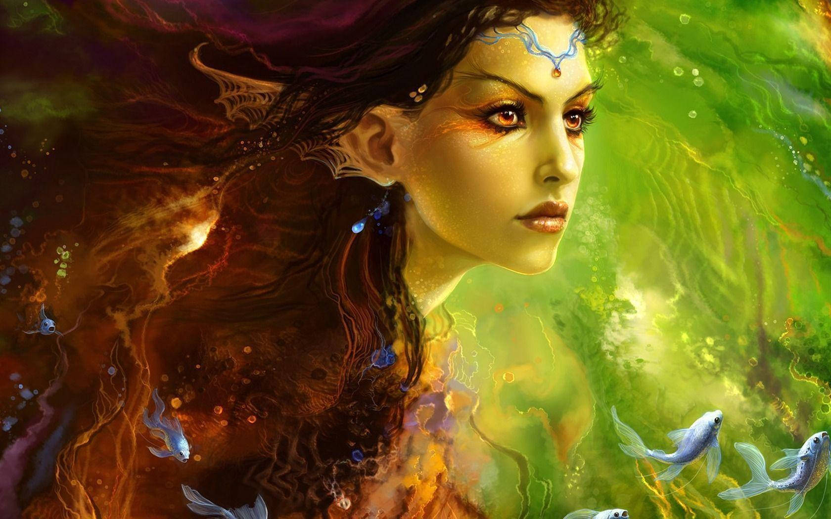 Beautiful Woman Mermaid Magical Digital Illustration Wallpaper