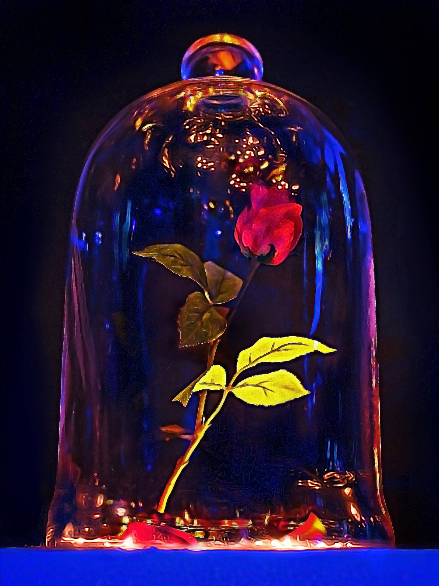 Beauty And The Beast Rose Blue Light Wallpaper