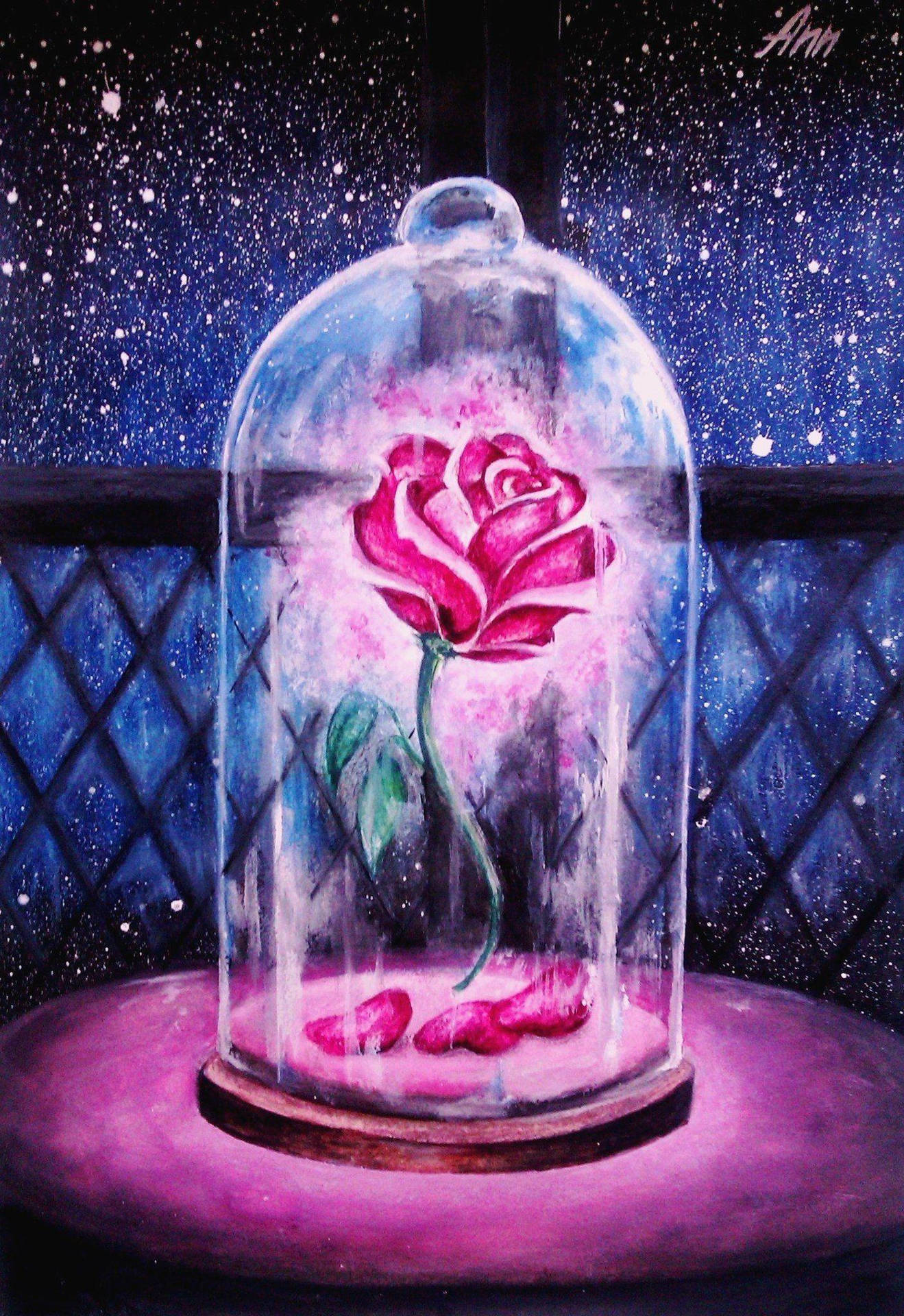 Beauty And The Beast Rose Magical Painting Wallpaper