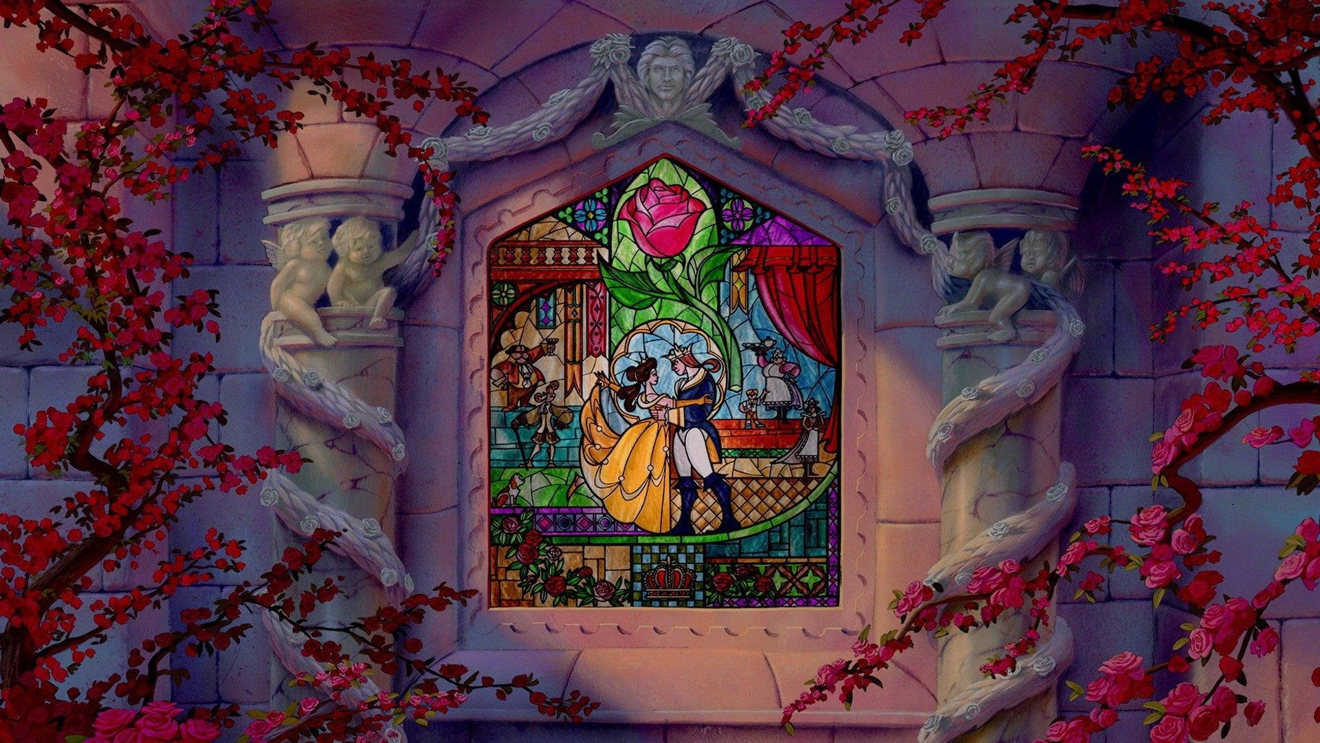 Beauty And The Beast Stained Window Wallpaper
