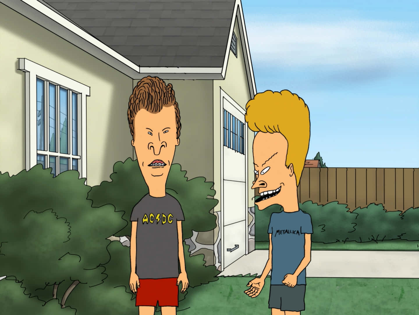 Two Cartoon Characters Are Standing In Front Of A House