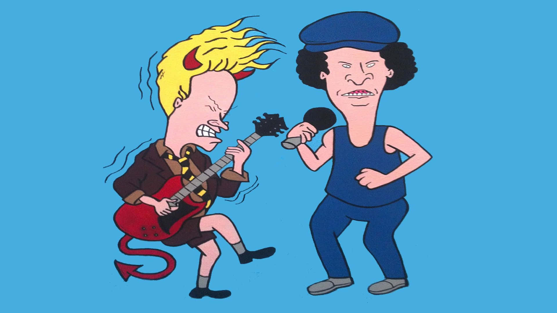 A Cartoon Of Two People With Guitars And A Microphone