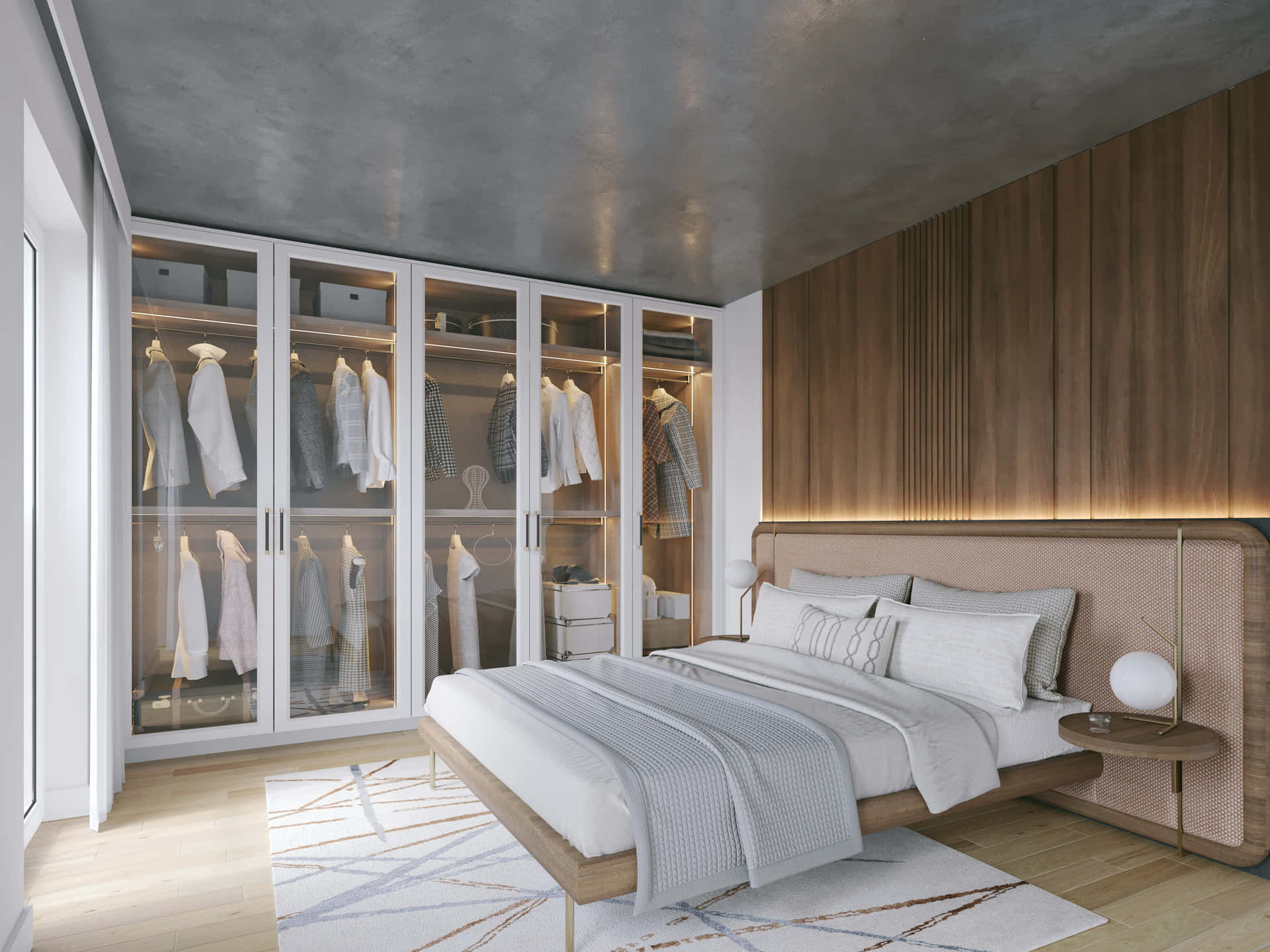 A Bedroom With A Bed And Closets