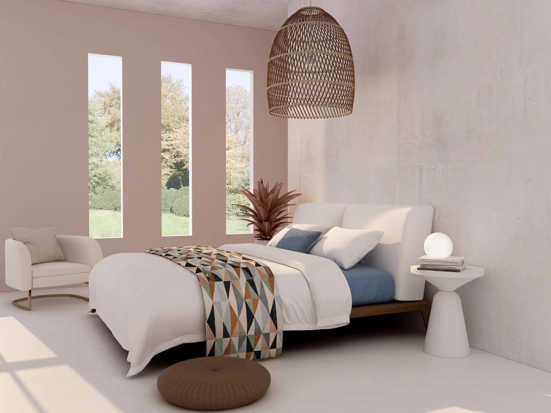 Enhyggelig Og Smart Soveværelse Med Bløde Puder Og En Moderne Sengestel.