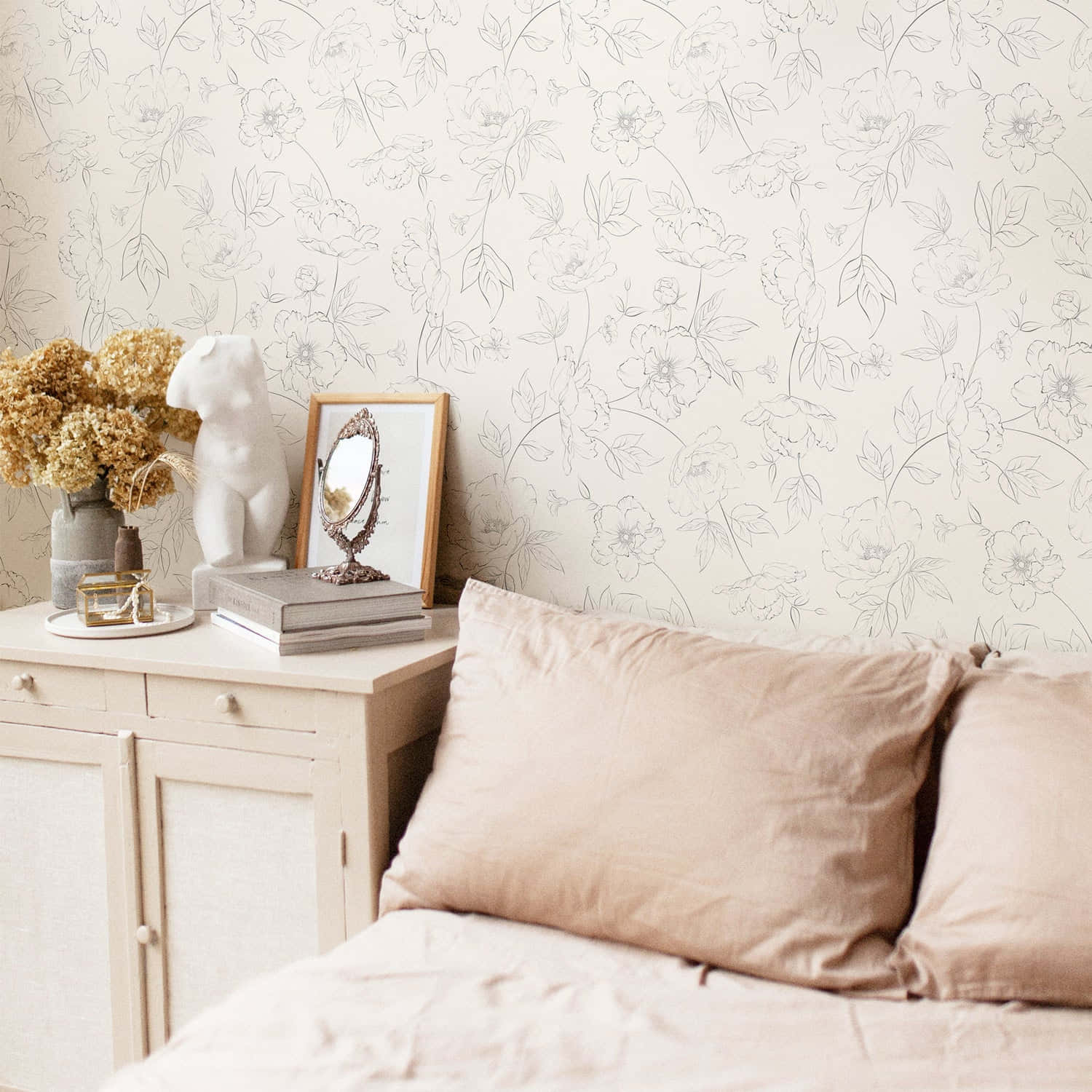 Bedroom Designed With Subtle Patterns Wallpaper