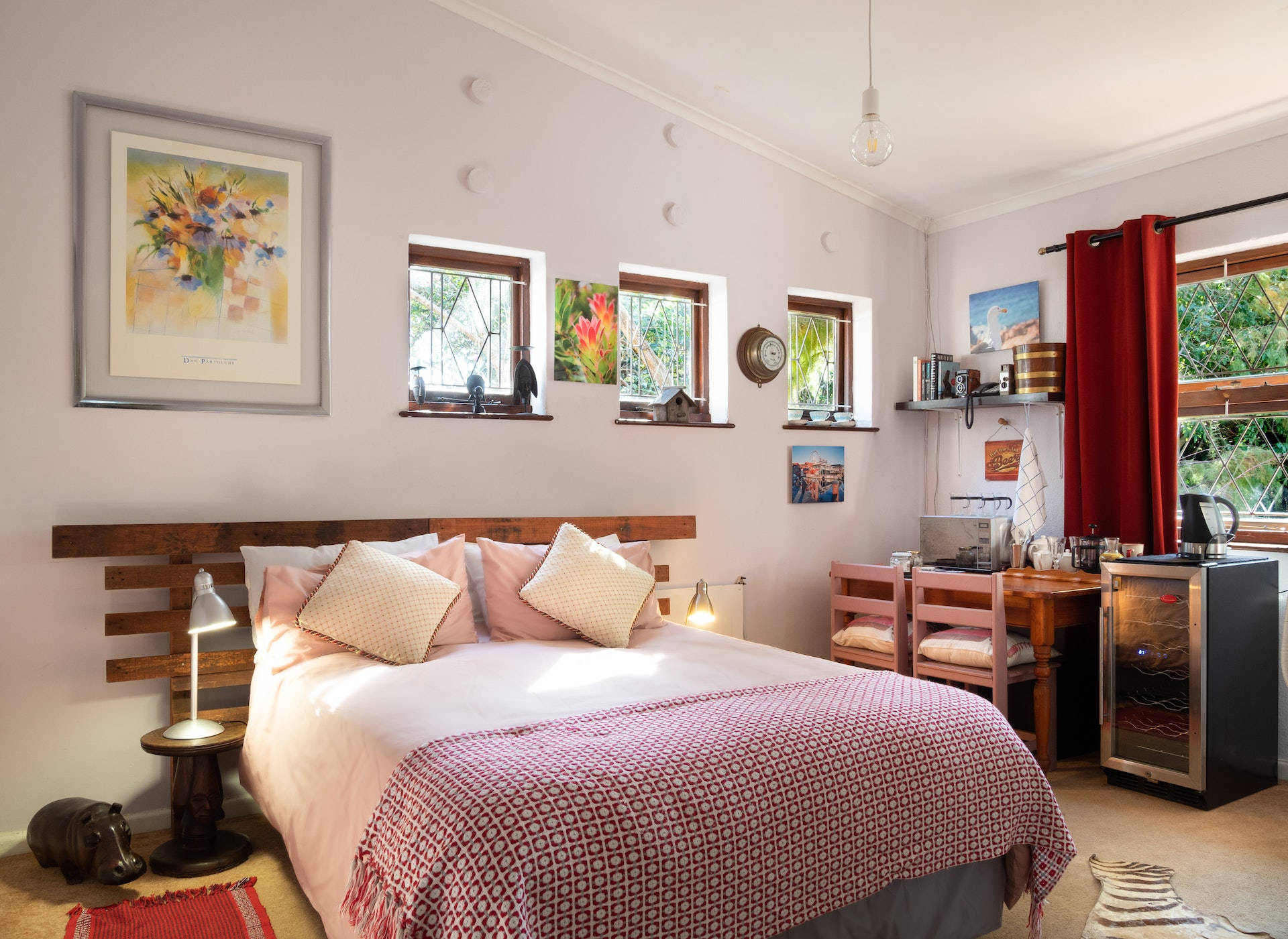 Bedroom With Pink Pattern Bed Blanket Wallpaper