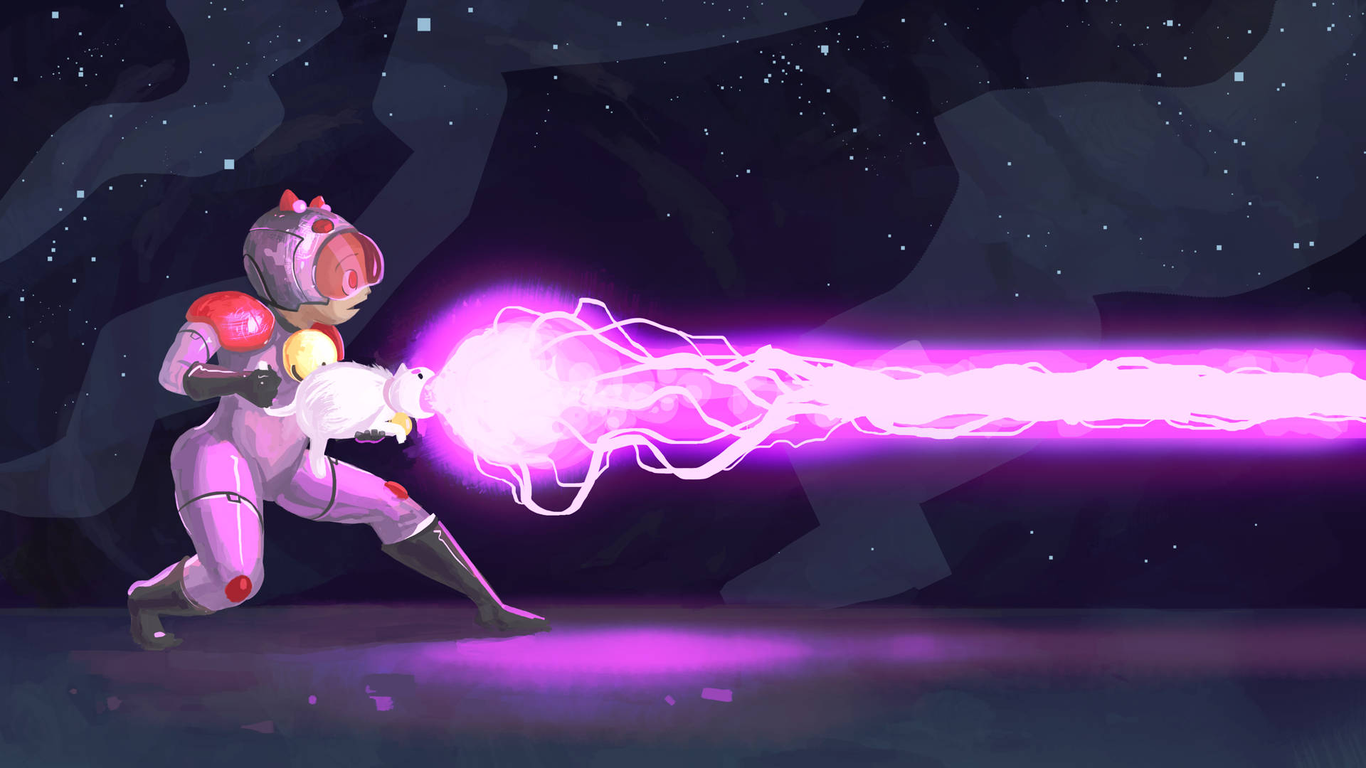 A Pink Character With A Purple Light Beam Wallpaper
