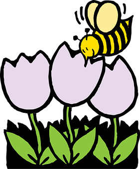 Bee Approaching Flowers Vector PNG