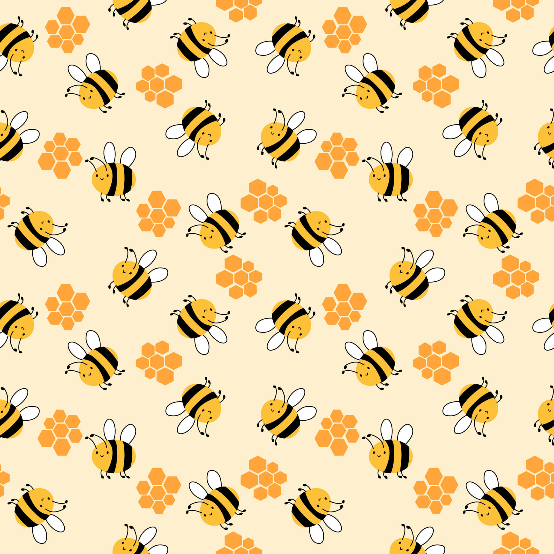A Bee Pattern With Orange And Yellow Flowers