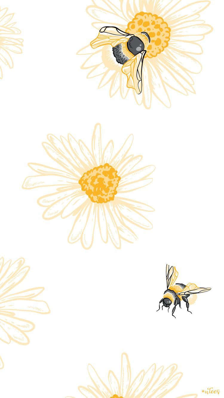 Bienenweiße Blumen Gemälde Iphone Wallpaper