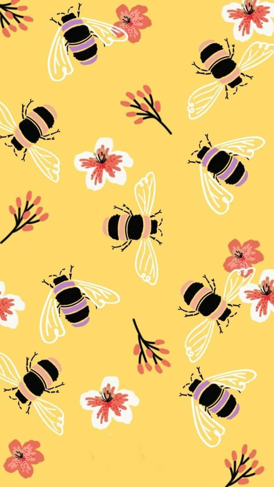 Bees Blomster Mønster Iphone Tegning Tapet Wallpaper