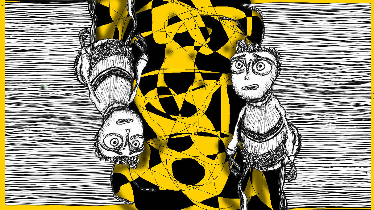 a yellow and black drawing of a cartoon character Wallpaper