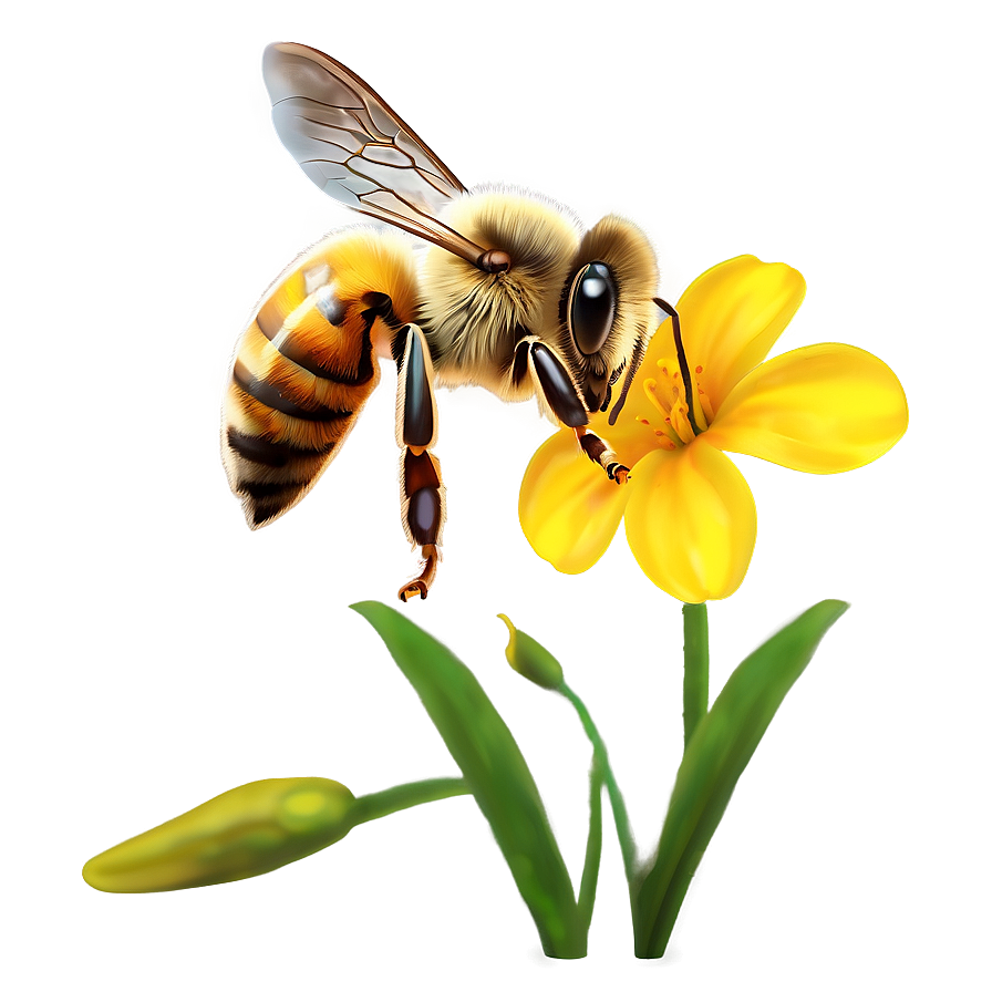 Download Bee Pollinating Flower Png Gld | Wallpapers.com