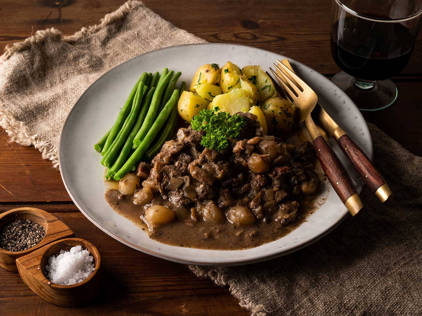 Classic Beef Bourguignon with potato and beans Wallpaper