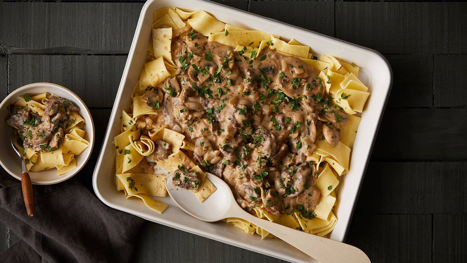 A Sumptuous Serving of Beef Stroganoff with Pappardelle Pasta Wallpaper