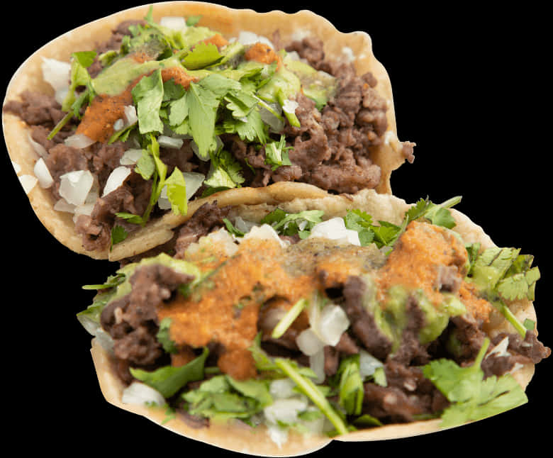 Beef Tacos With Cilantroand Sauce PNG