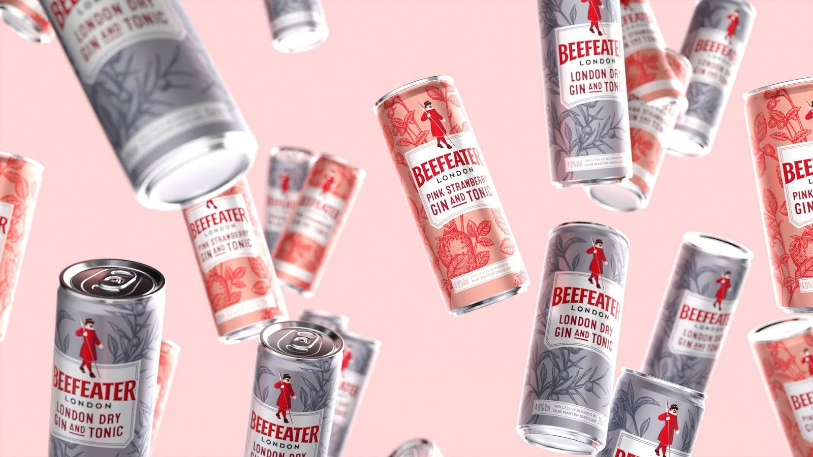Beefeater Cans Pink Dry Wallpaper