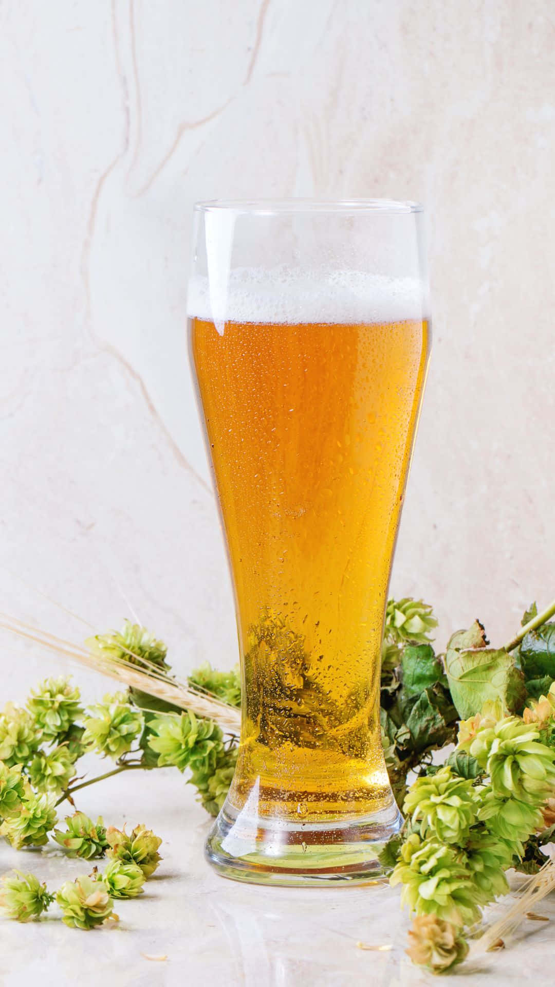 A Glass Of Beer With Hops And Flowers