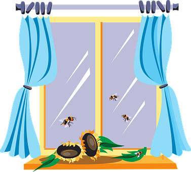 Bees Attractedto Sunflowers Window Scene PNG