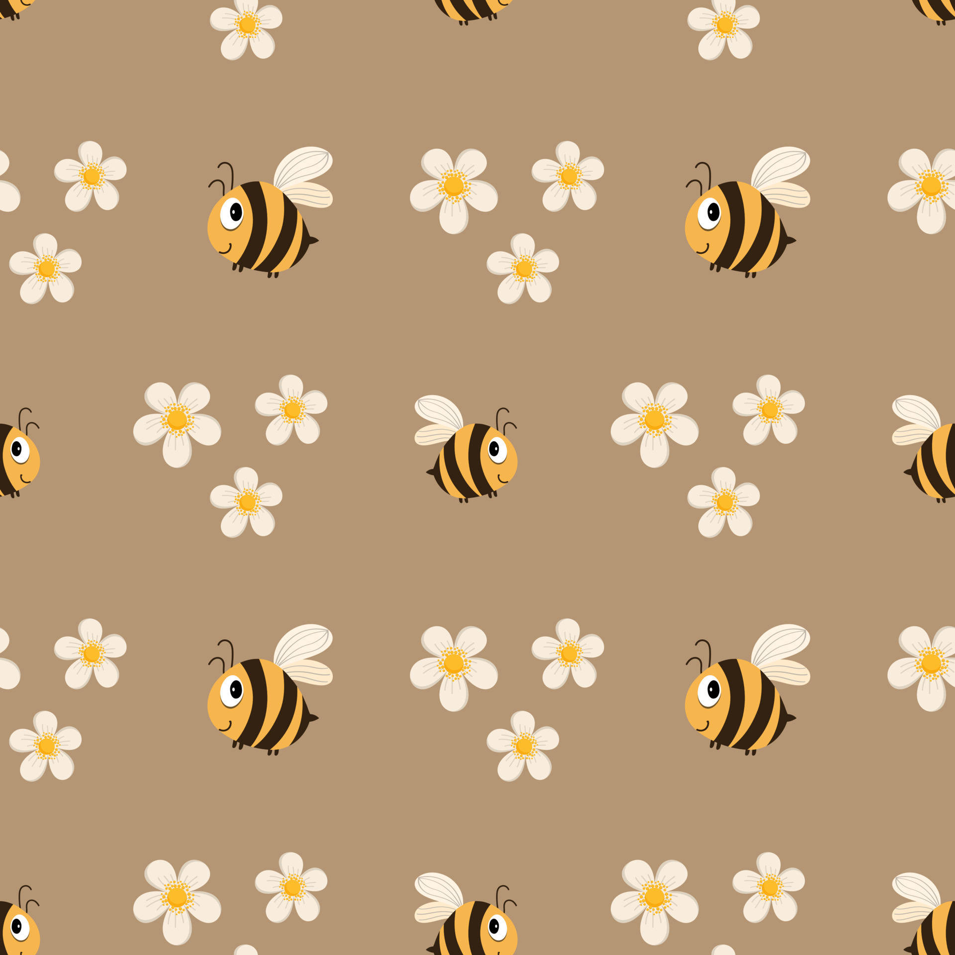 Bees Wandering Over Beige Background