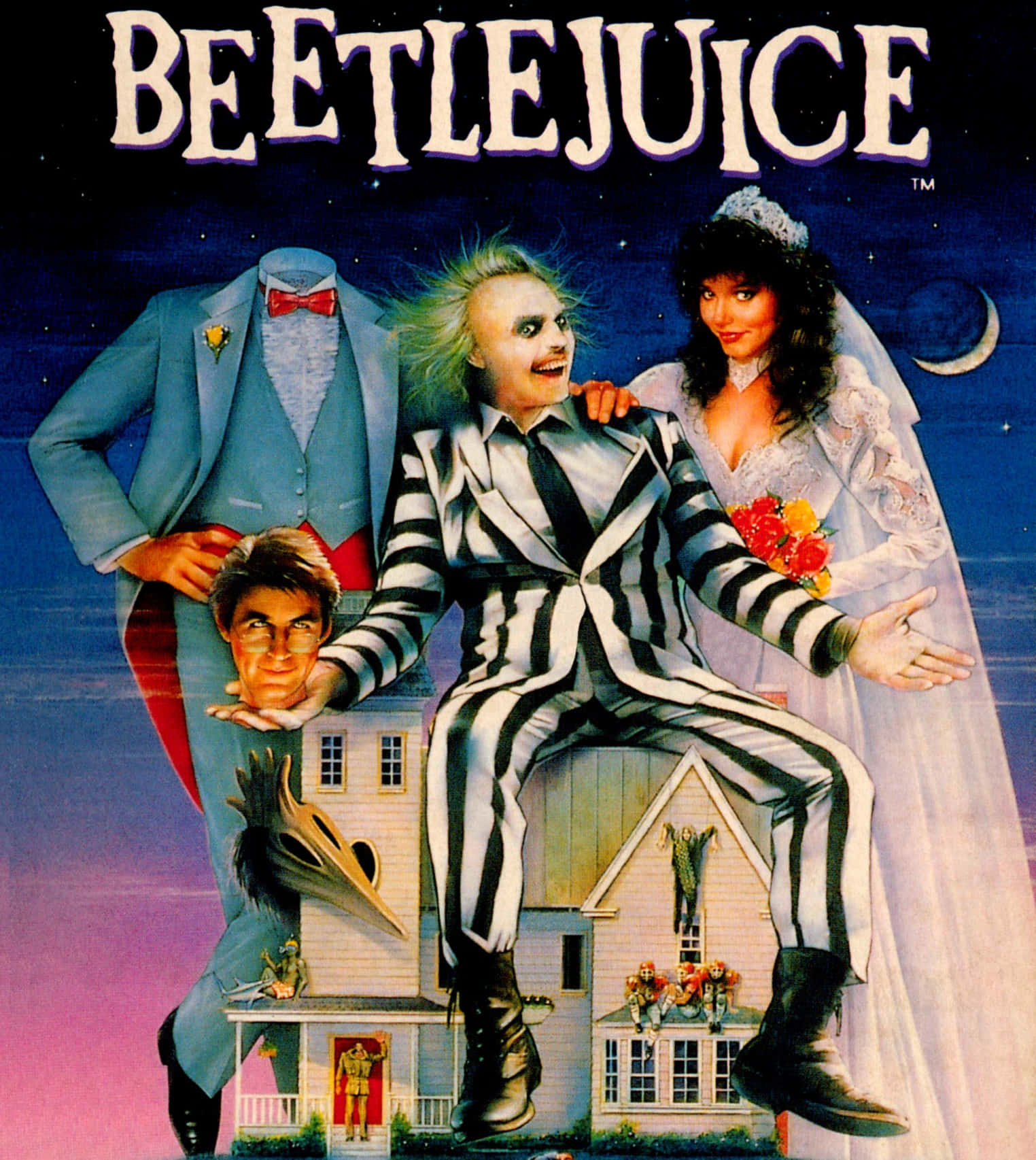 The iconic Beetlejuice in a haunting pose.