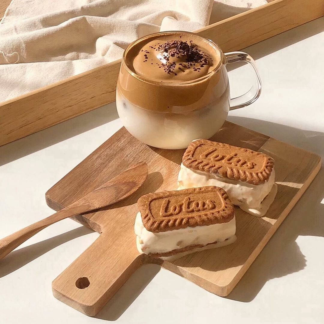 Beige Aesthetic Coffee Latte And Cookies Wallpaper