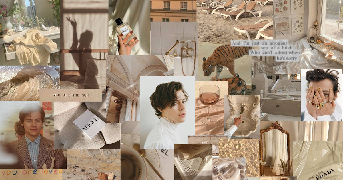 Beige Aesthetic Harry Styles Collage Background