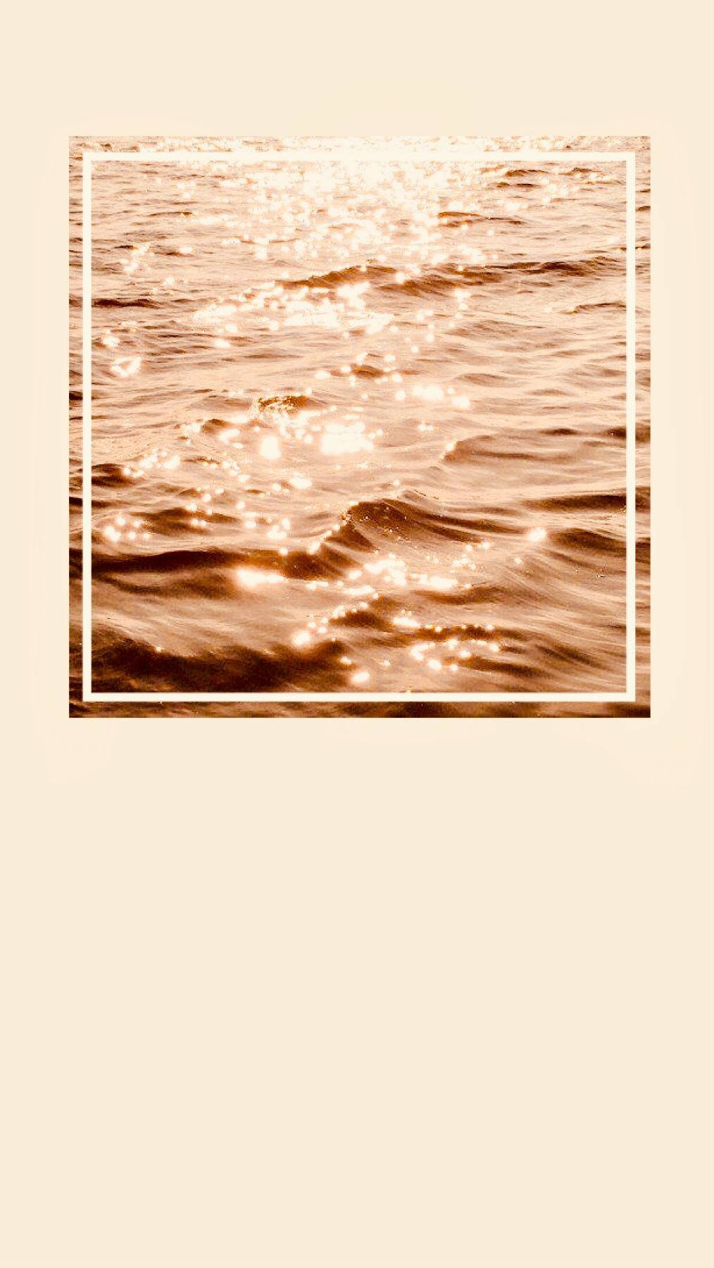 Beige Aesthetic Phone With Ocean Photo Background