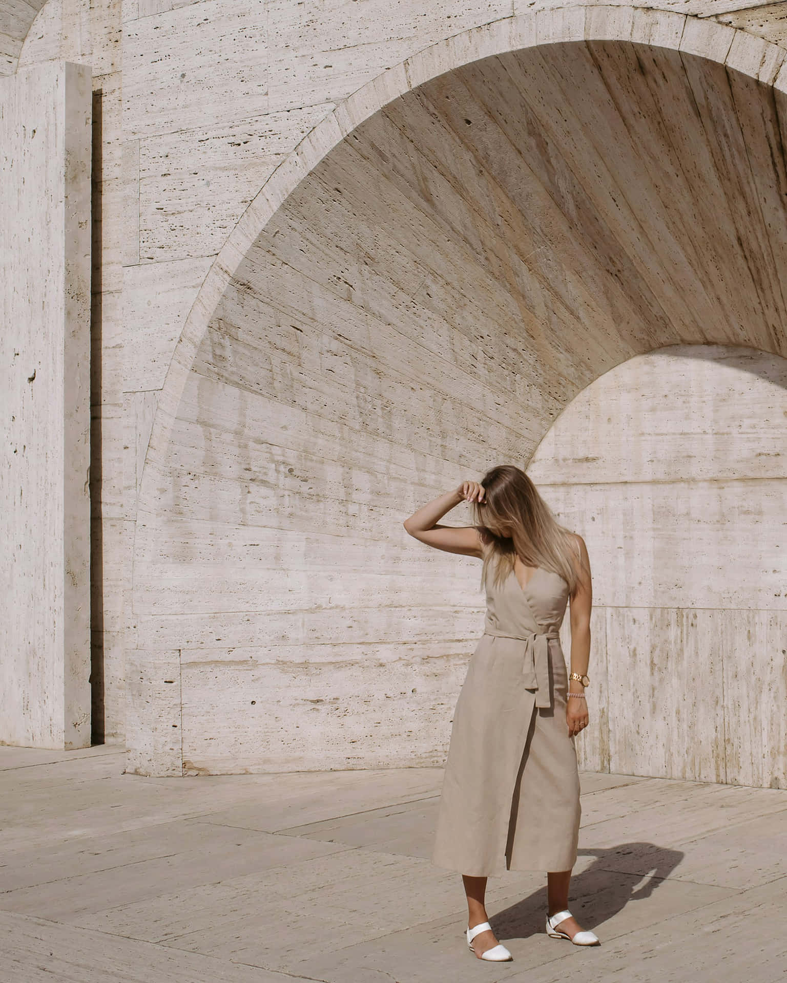 Beige Aesthetic Woman Concrete Arch Wallpaper