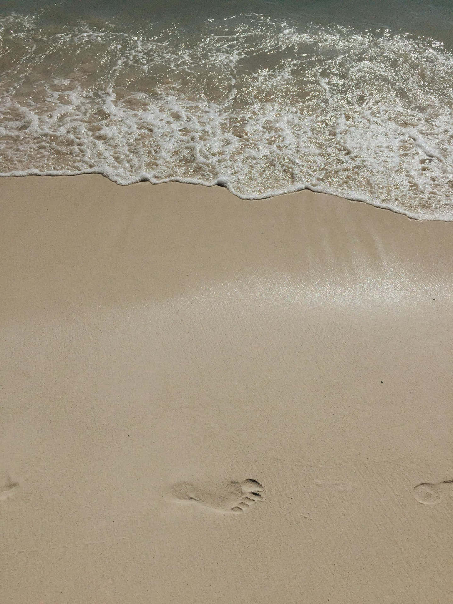 Beige Beach Footprints Waves Wallpaper