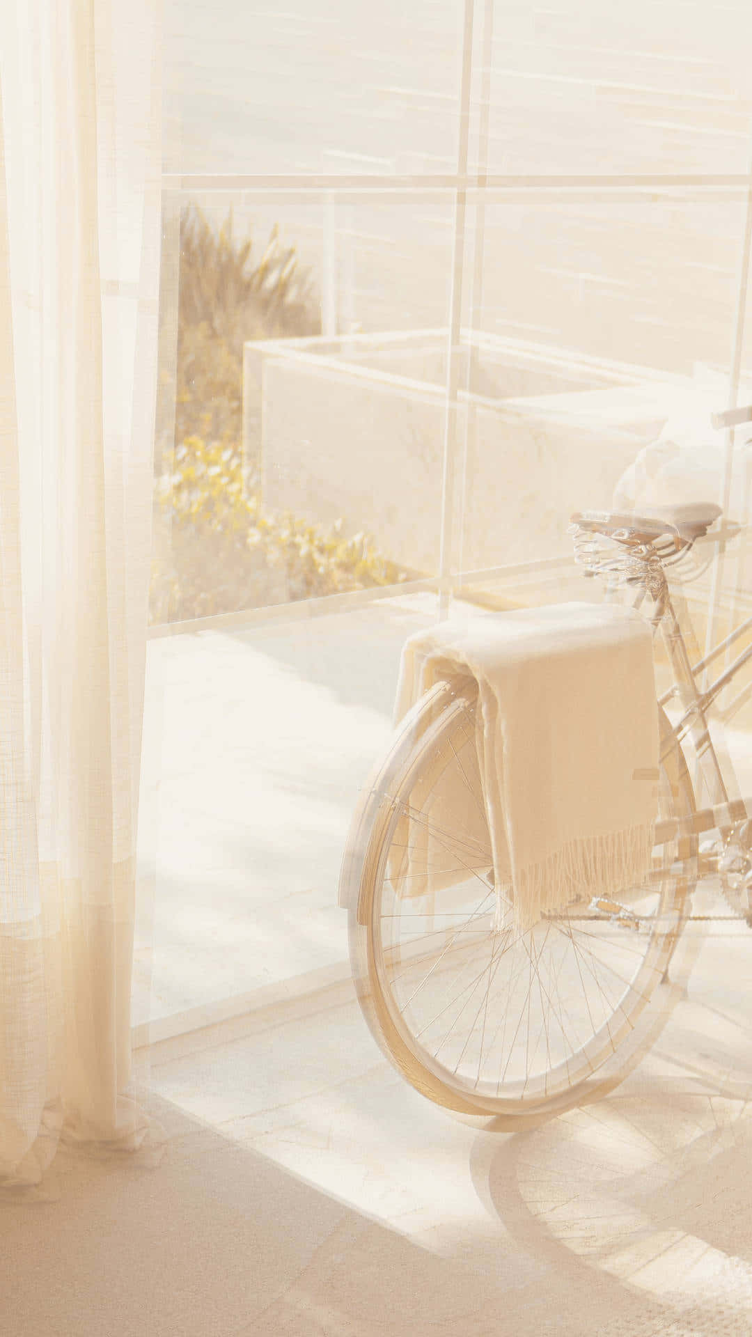 Beige Bicycle Sunlit Room Wallpaper