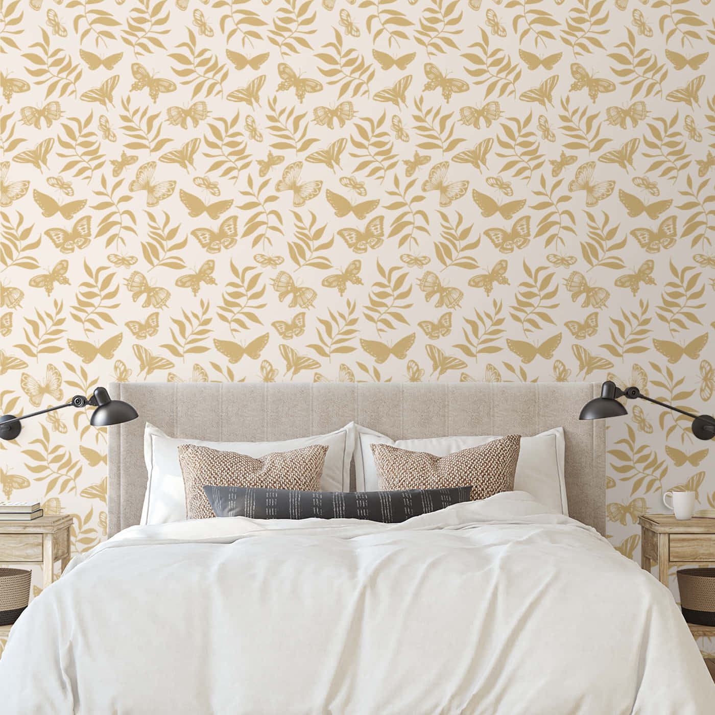 Beige Butterfly Bedroom Aesthetic Wallpaper